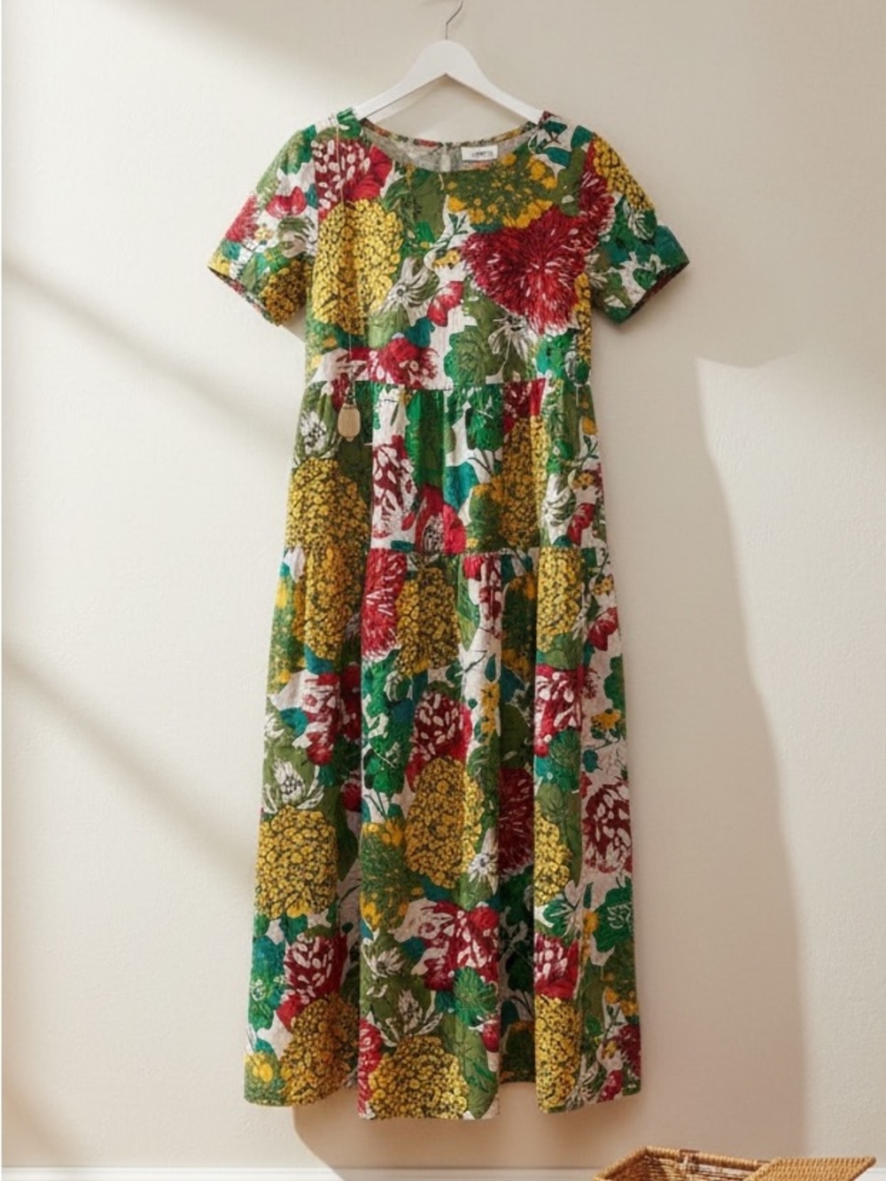 YesNo Floral Cotton Boho Tiered Maxi Dress Size S